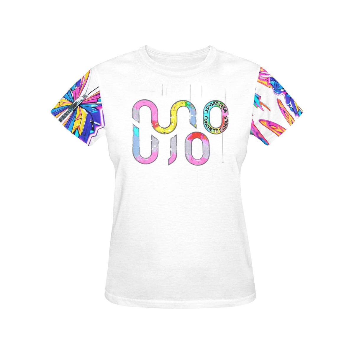 T-shirt donna Concrete Echoes “Wings of Noise” – Logo Centrale e Farfalle 3D | JSHUB