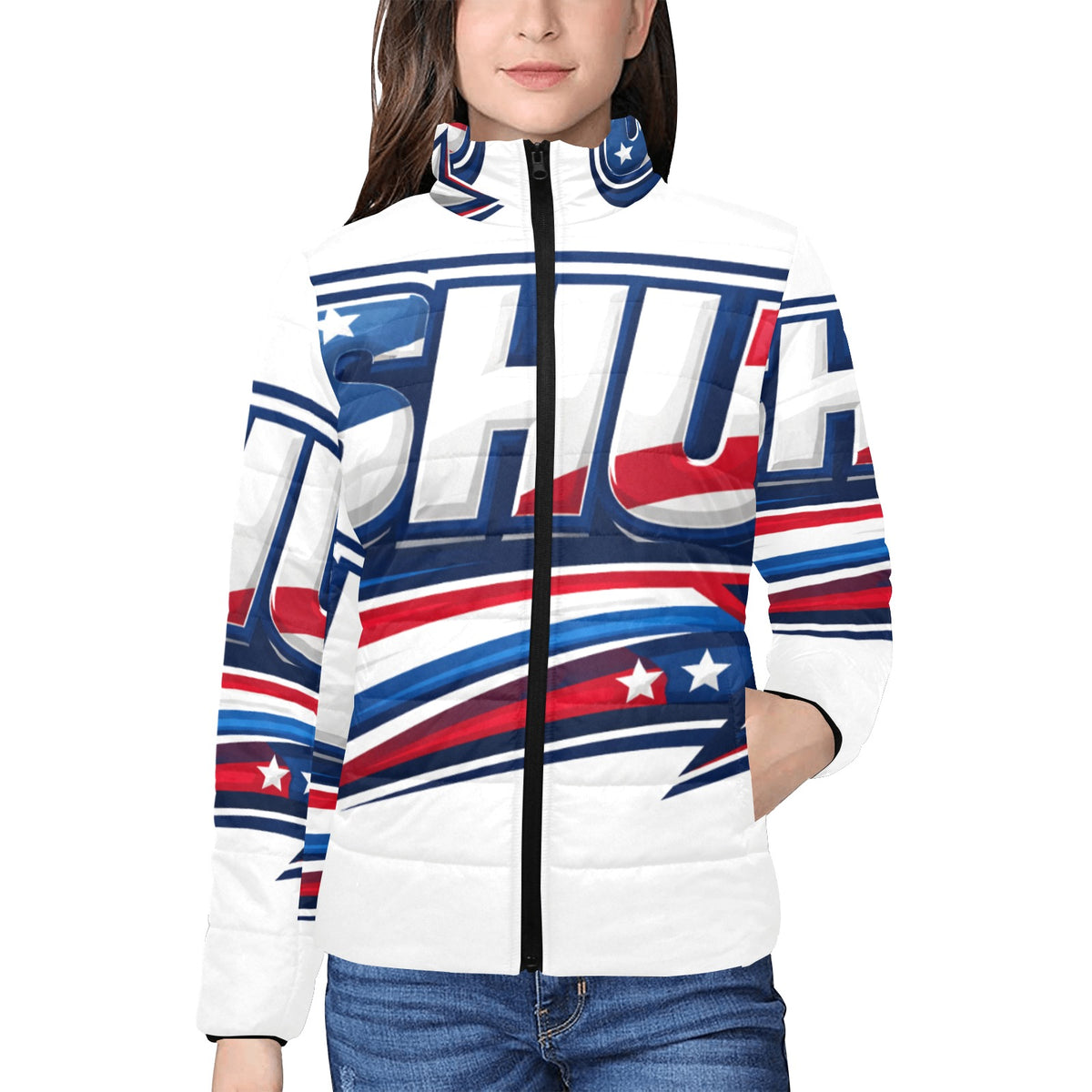 Giubbotto USA Donna Bianco JSHUB Nation Winter 2026 Bomber Imbottito