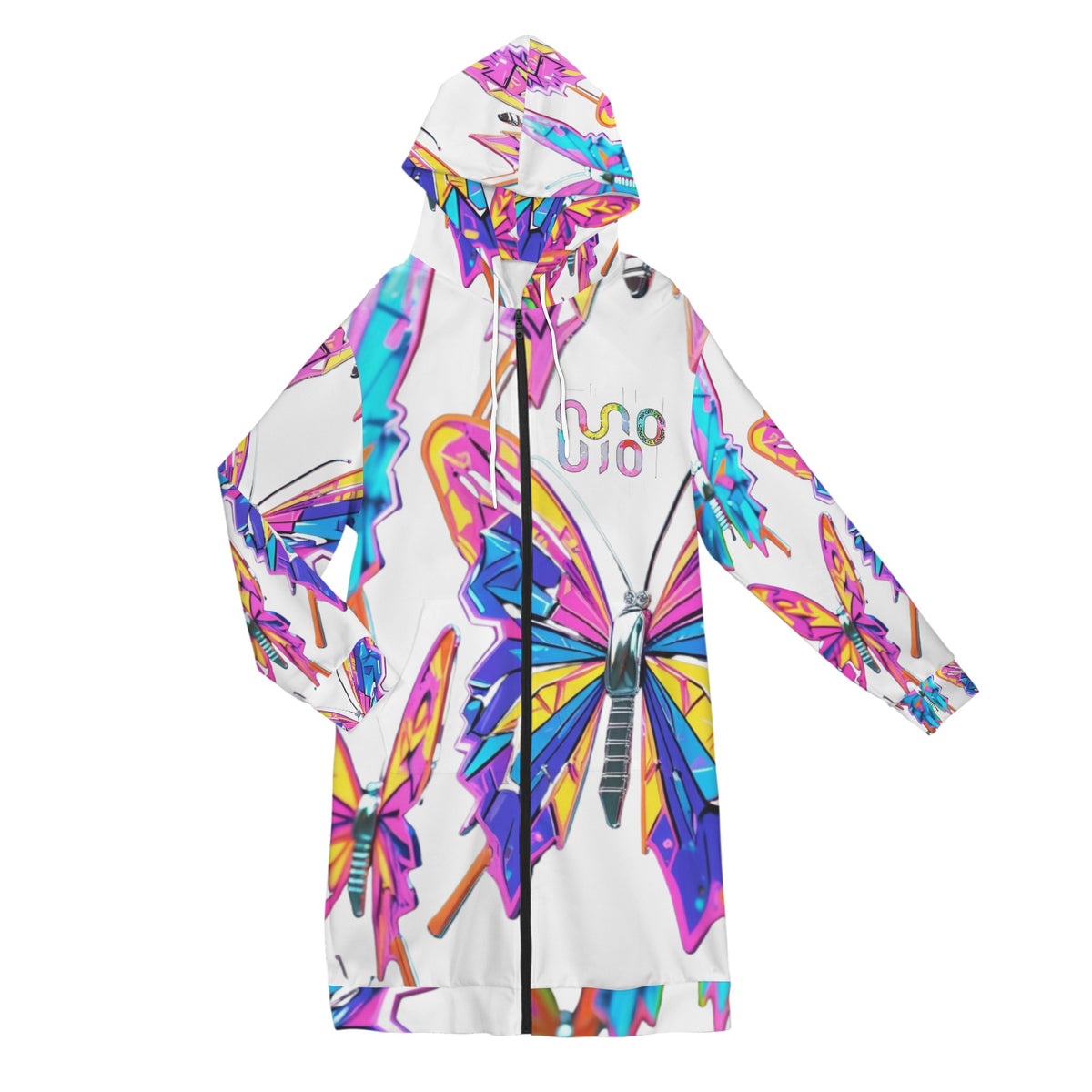 Giacca felpa donna con cappuccio e zip Wings of Noise stampa all-over – 10 varianti colore