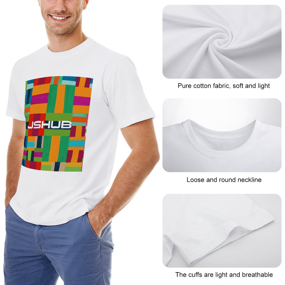 T-Shirt Uomo JSHUB Mosaic Blocks Bianca in Cotone 100% – Stampa Artistica Urban Color