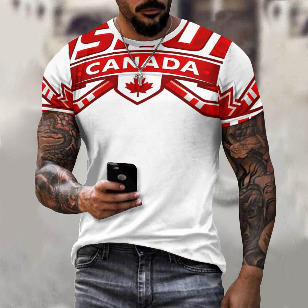 T-shirt Uomo JSHUB Canada Ispirata ai NationWinter 2026 – Maglia Sportiva Bianca con Inserti Rossi