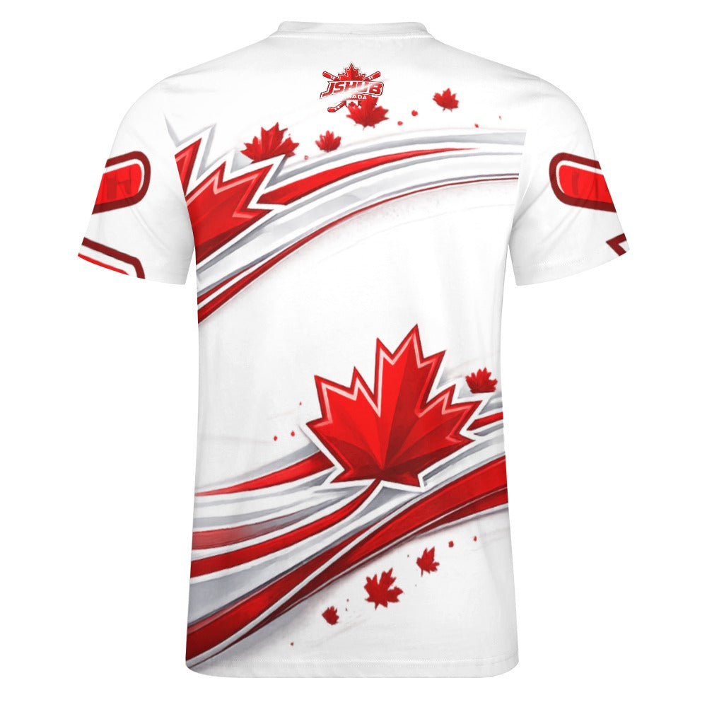 T-shirt Uomo JSHUB Canada Ispirata ai NationWinter 2026 – Maglia Sportiva Bianca con Inserti Rossi