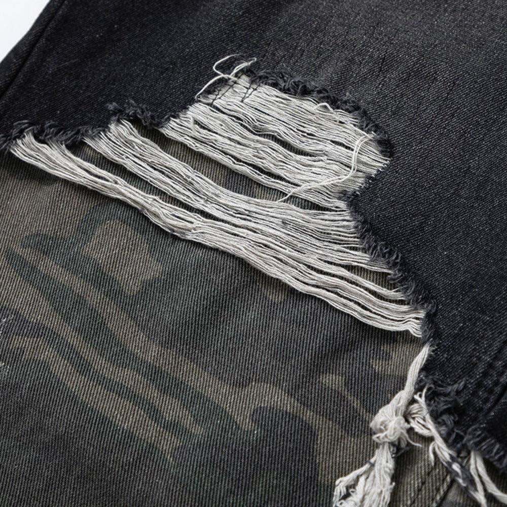 Jeans Uomo Urban Camo Destroyed Straight Fit Denim