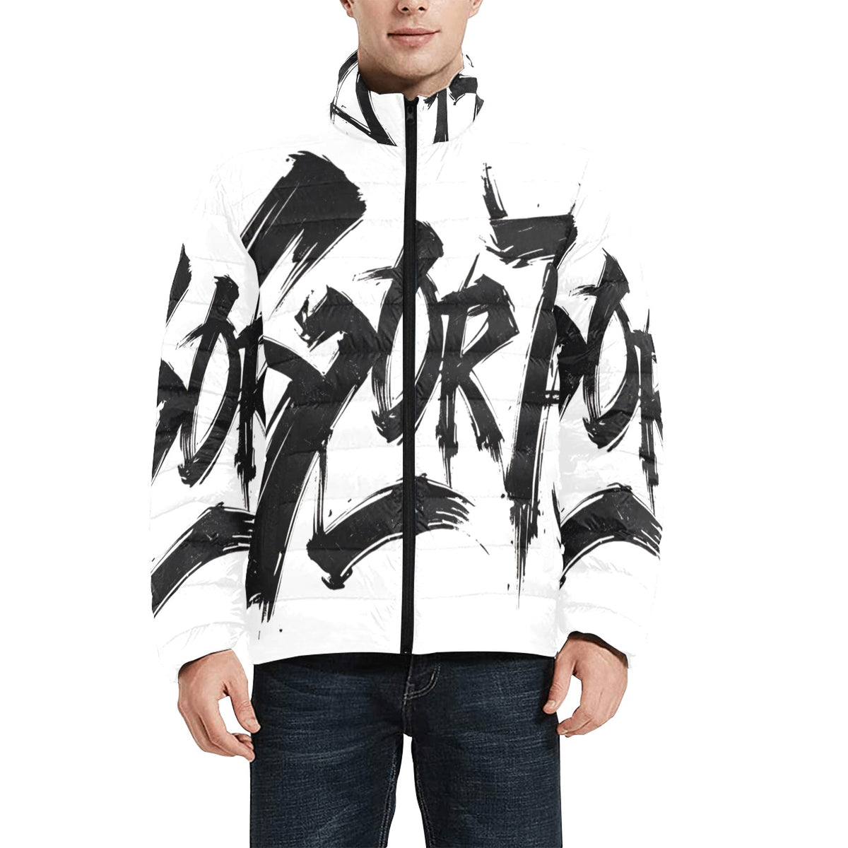 Giacca Bomber Uomo Collezione JSports Momo M01 Dominio Bianco Nero JSHUB – Base Bianca con Stampa All-Over Nera