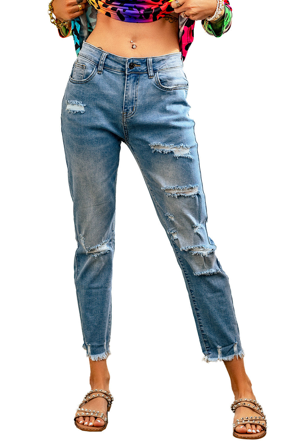 Jeans Boyfriend Distressed Nero