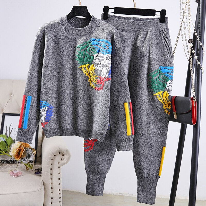 Tuta Tiger Knit Embroidered Set