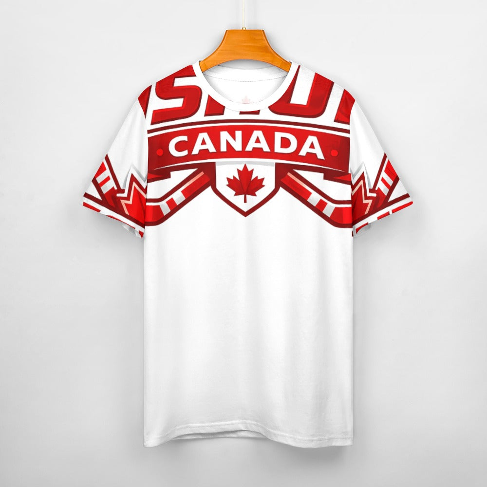 T-shirt Uomo JSHUB Canada Ispirata ai NationWinter 2026 – Maglia Sportiva Bianca con Inserti Rossi