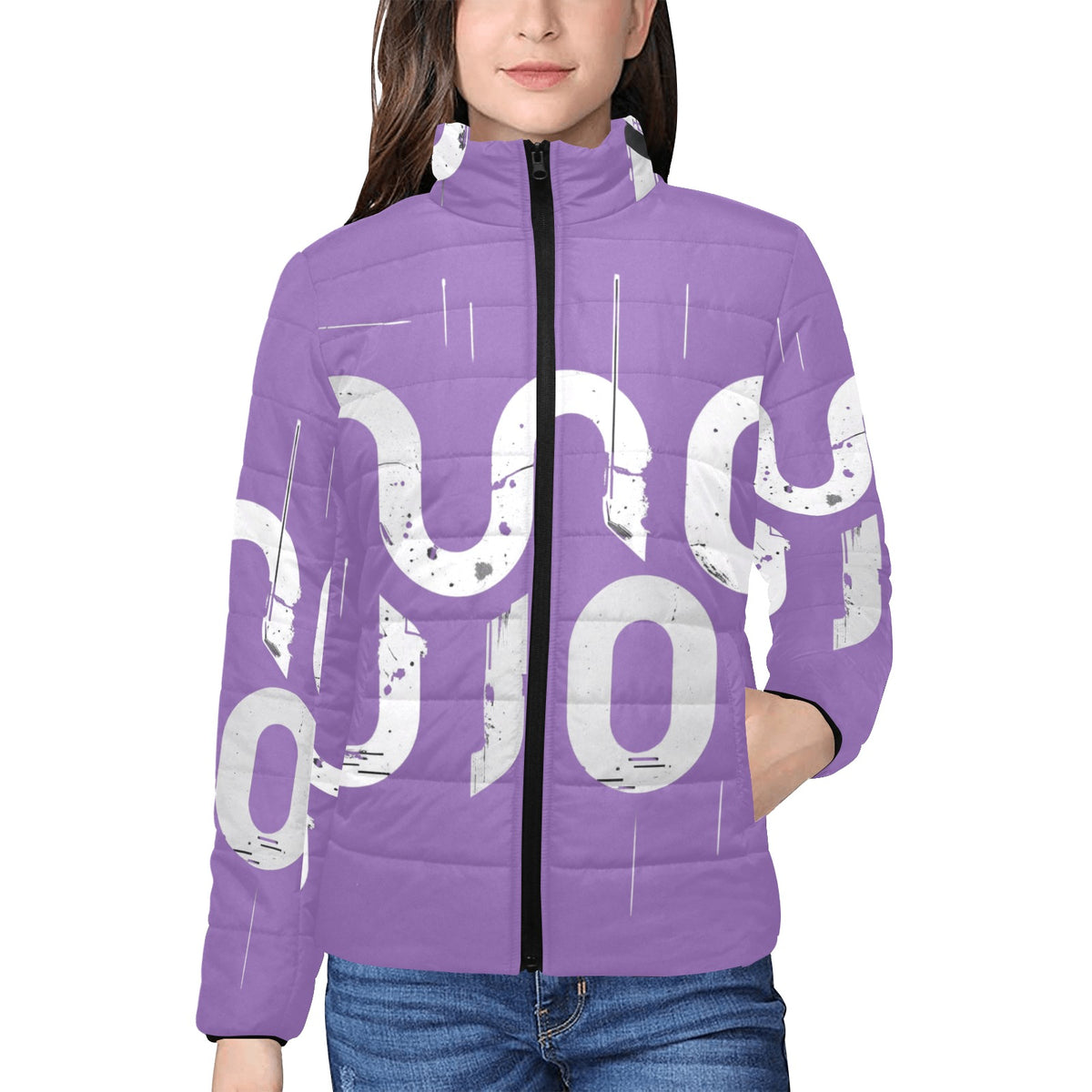 Giacca imbottita donna viola Concrete Echoes “Urban Static” colletto rialzato