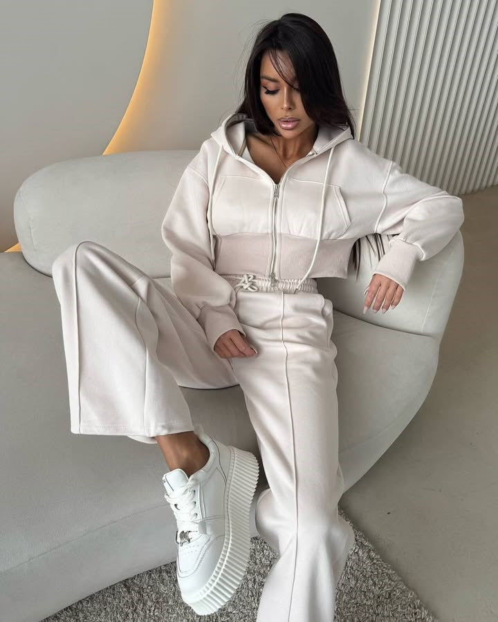 TUTA STREETWEAR DONNA CROP HOODIE WIDE PANTS SET