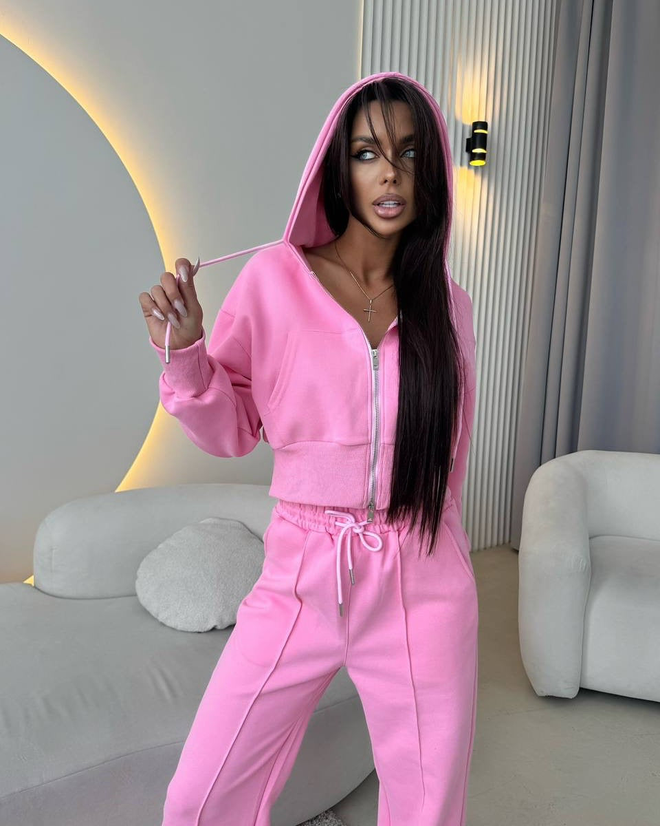 TUTA STREETWEAR DONNA CROP HOODIE WIDE PANTS SET