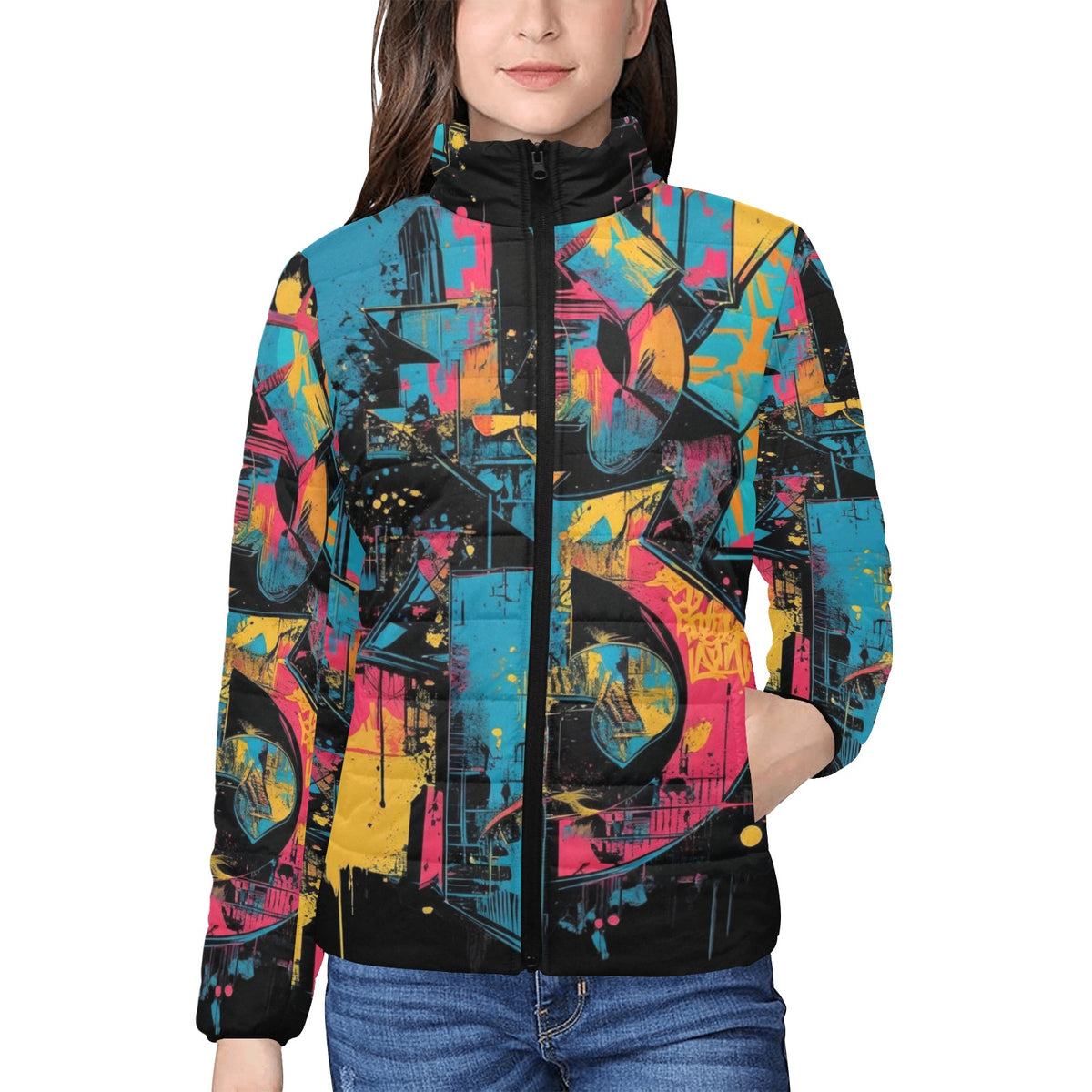 Giacca imbottita donna Concrete Echoes “Visual Riot” colletto rialzato