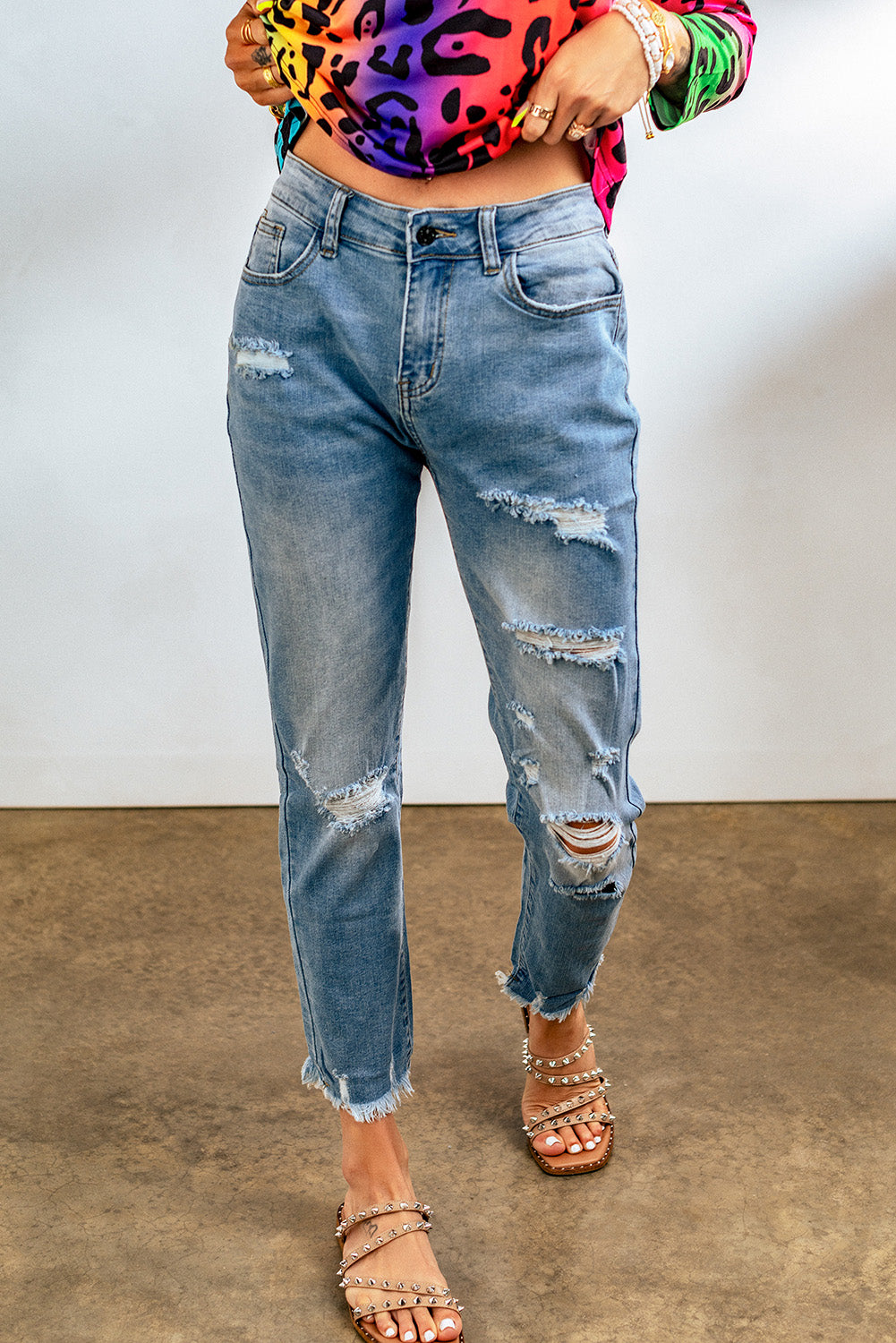 Jeans Boyfriend Distressed Nero