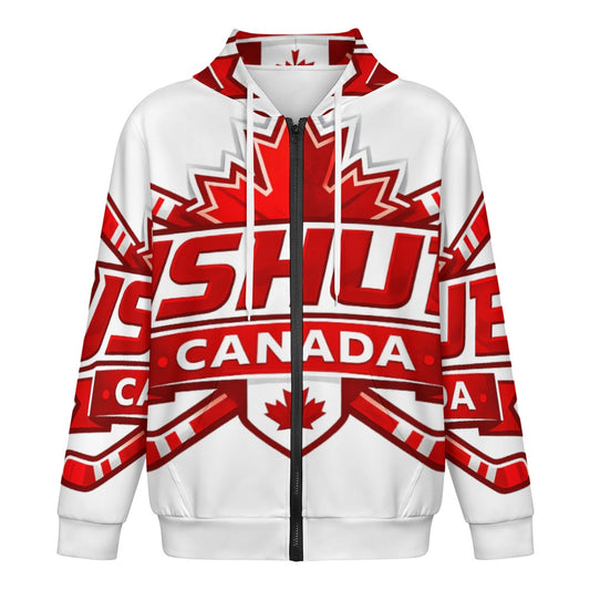 Felpa Uomo JSHUB Canada Ispirata ai NationWinter 2026 – Hoodie Bianca con Inserti Rossi