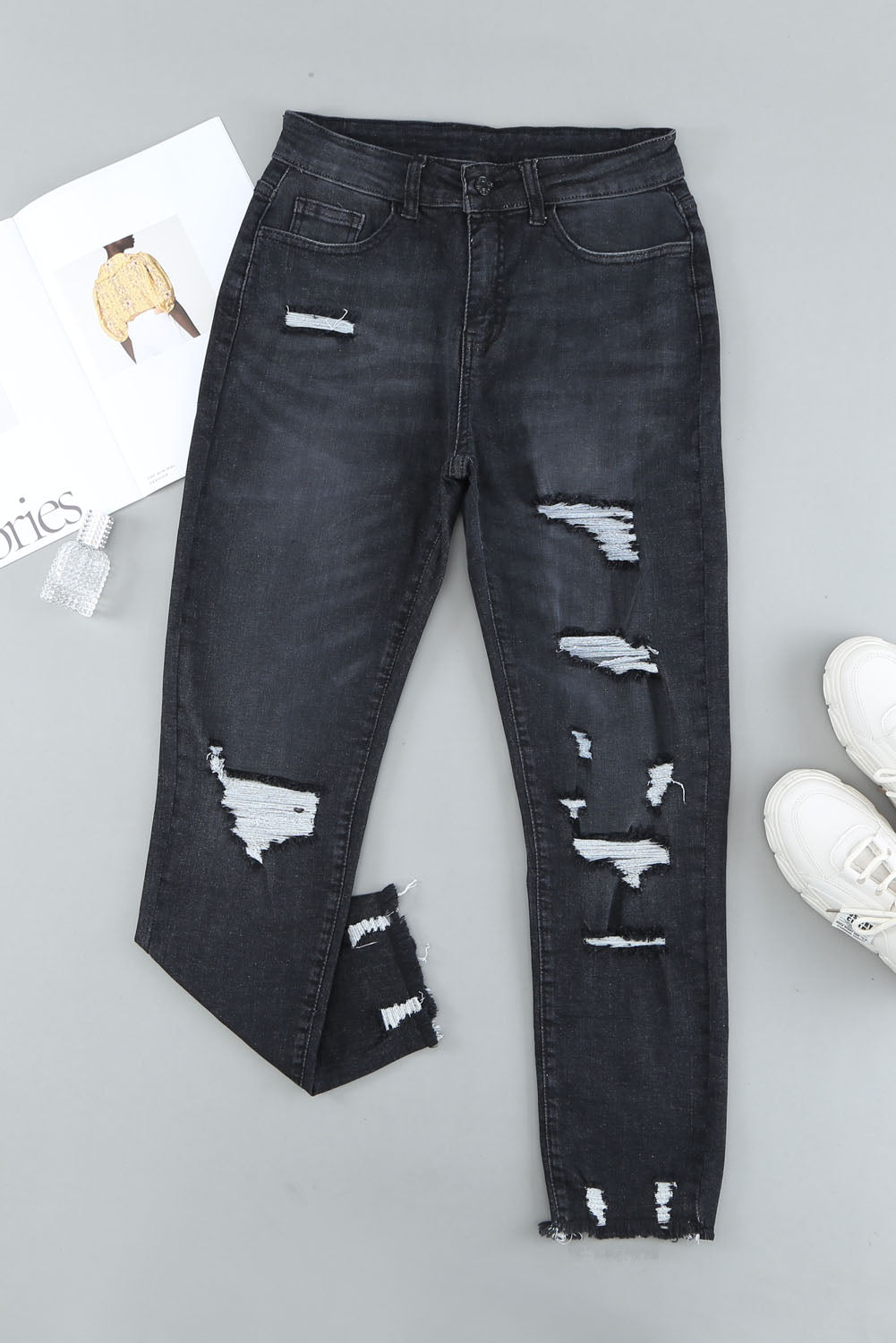 Jeans Boyfriend Distressed Nero