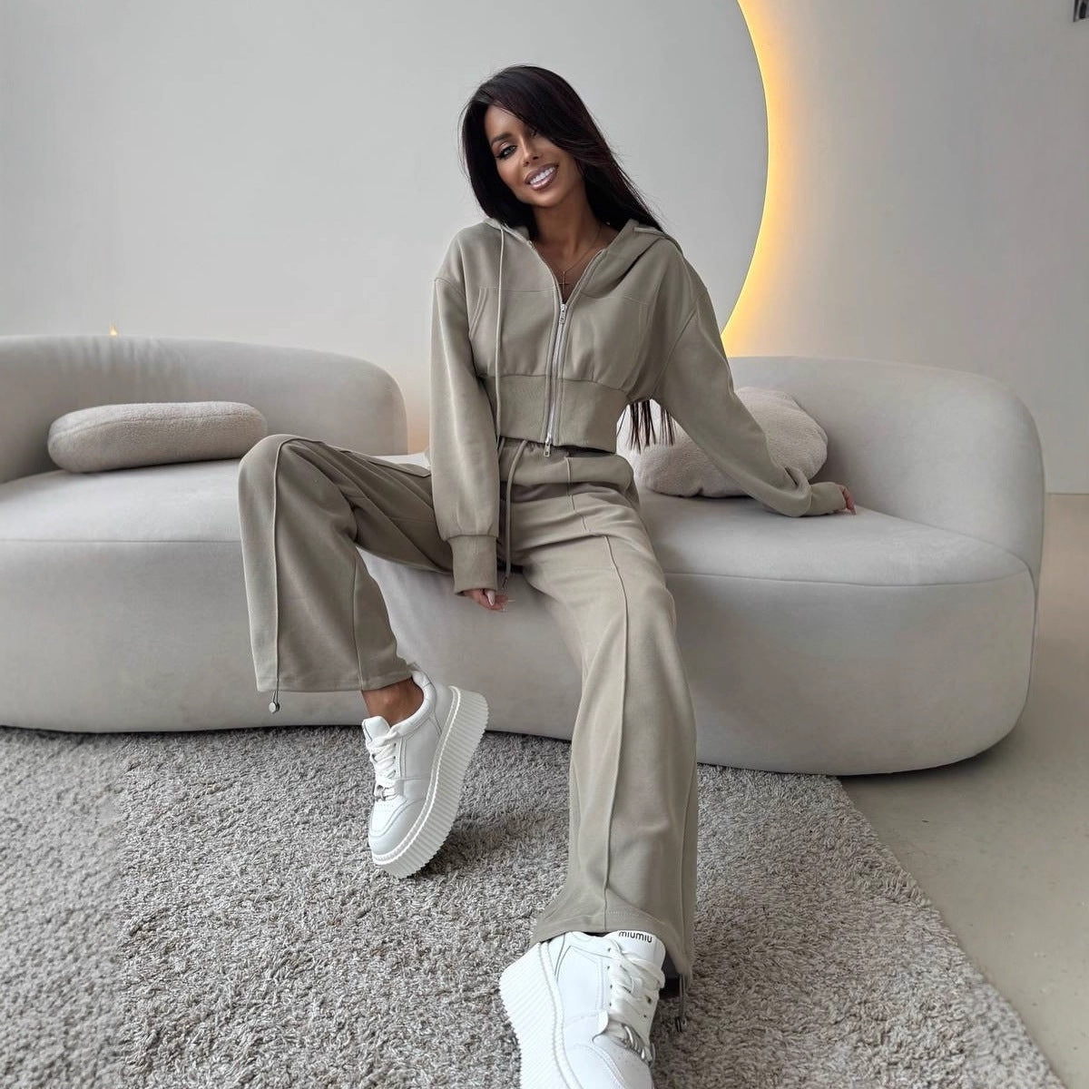 TUTA STREETWEAR DONNA CROP HOODIE WIDE PANTS SET