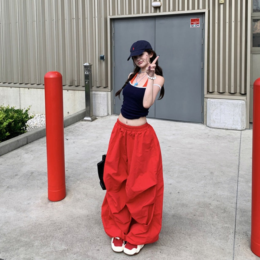 Crimson Flow – Pantaloni Larghi Minimal