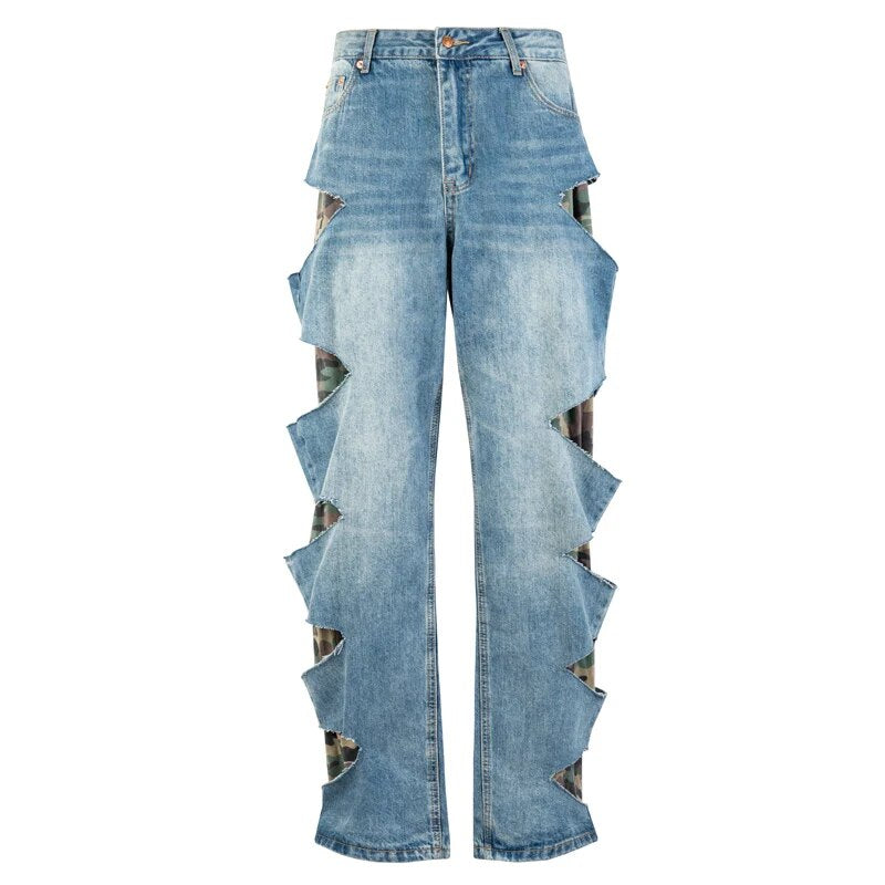 Jeans Camouflage Two-Tone Loose