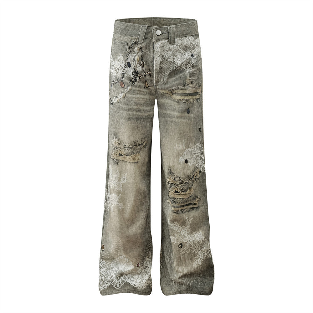 Jeans Uomo Stampa Digitale 3D Sbiaditi Street Style