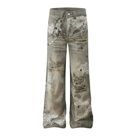 Jeans Uomo Stampa Digitale 3D Sbiaditi Street Style