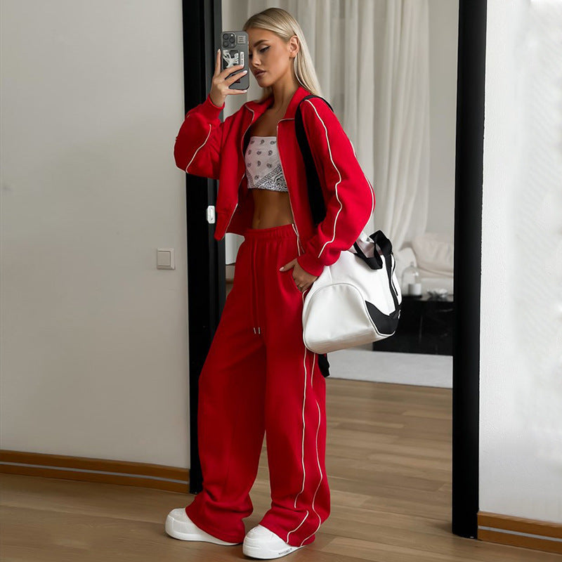 TUTA DONNA CASUAL CHIC CON ZIP E PANTALONI WIDE LEG
