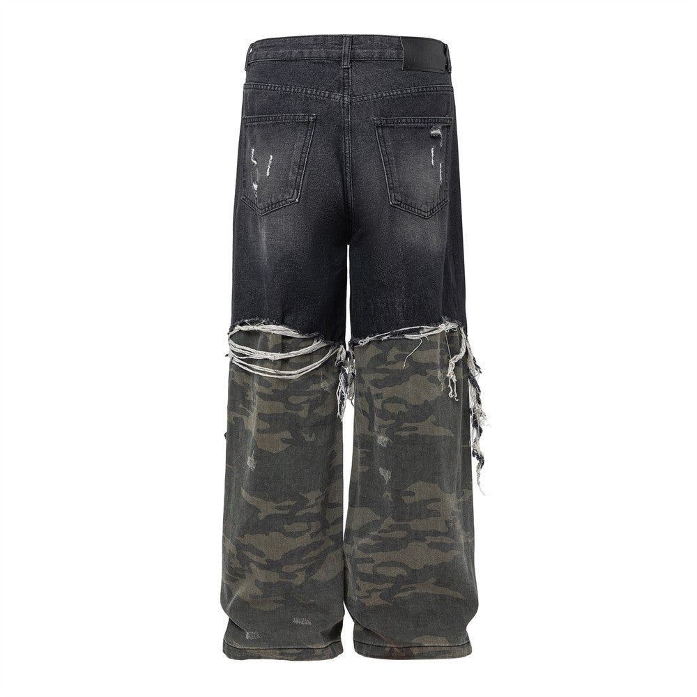 Jeans Uomo Urban Camo Destroyed Straight Fit Denim