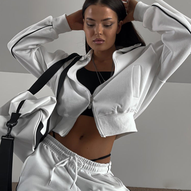 TUTA DONNA CASUAL CHIC CON ZIP E PANTALONI WIDE LEG
