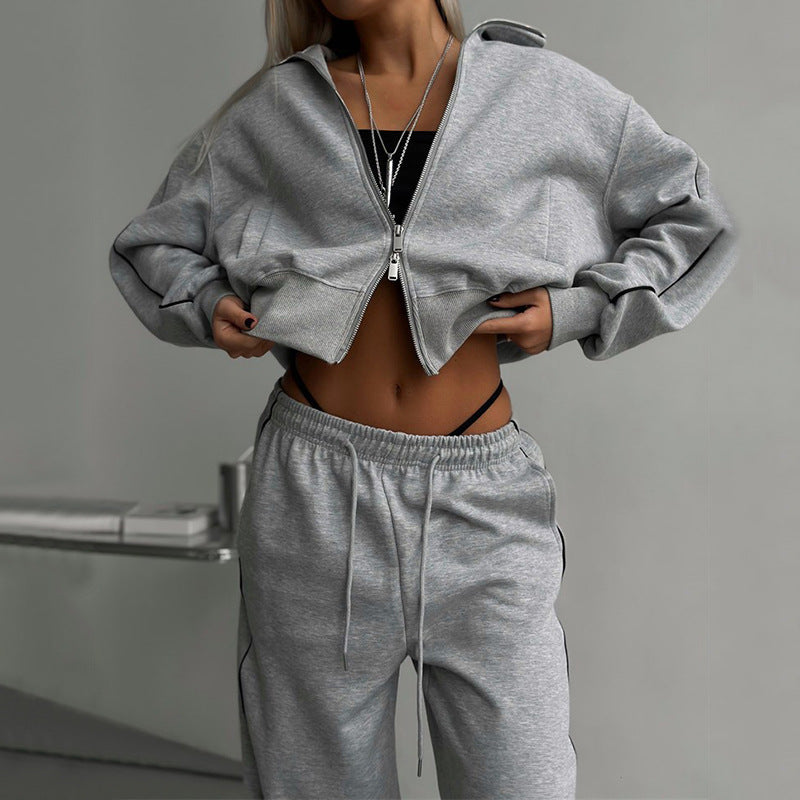 TUTA DONNA CASUAL CHIC CON ZIP E PANTALONI WIDE LEG