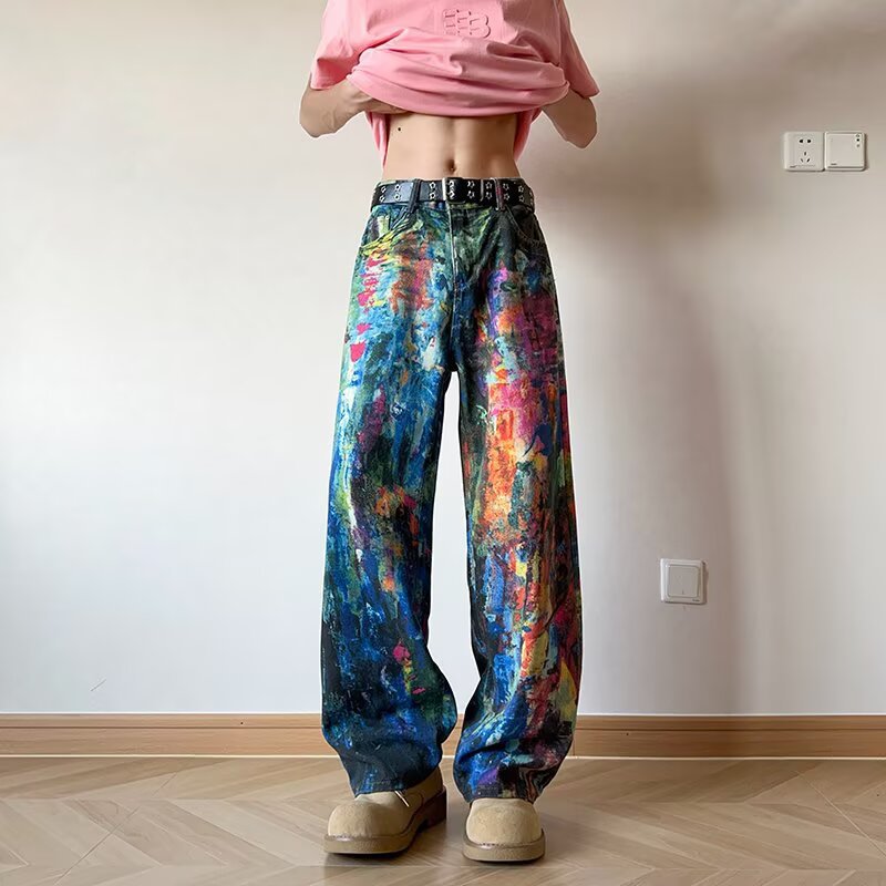 Jeans denim lavaggio inchiostro pittura a olio