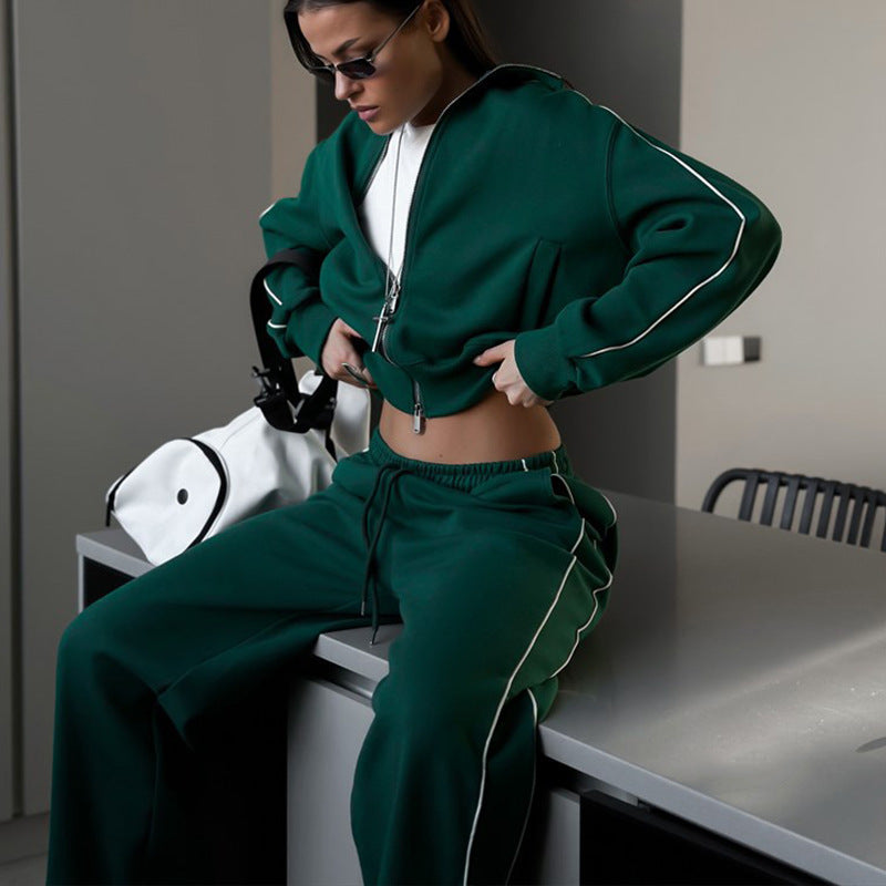 TUTA DONNA CASUAL CHIC CON ZIP E PANTALONI WIDE LEG