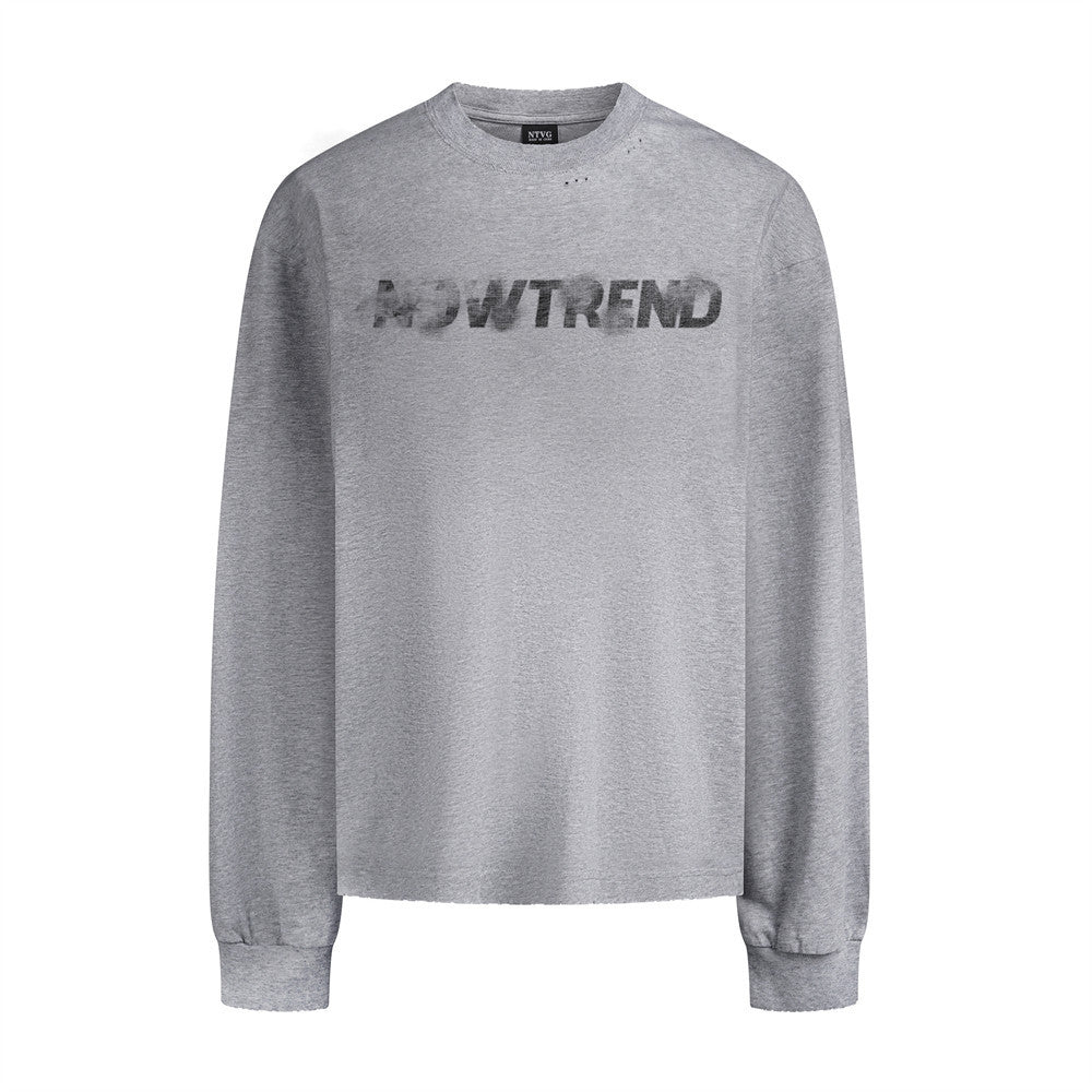 T Shirt Uomo Streetwear Manica Lunga Loose Fit con Stampa Lettere