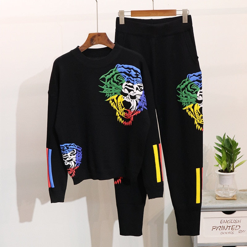 Tuta Tiger Knit Embroidered Set