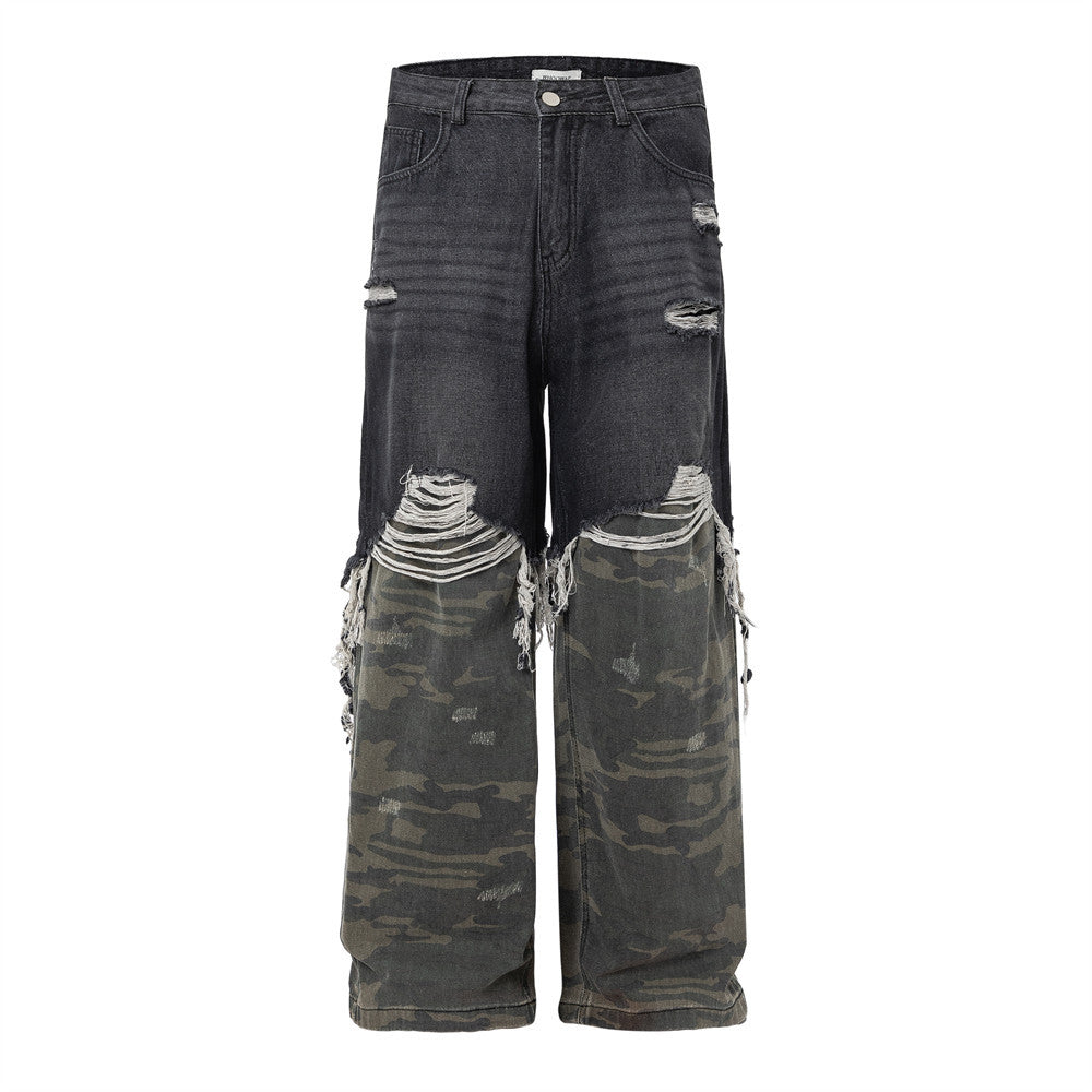 Jeans Uomo Urban Camo Destroyed Straight Fit Denim