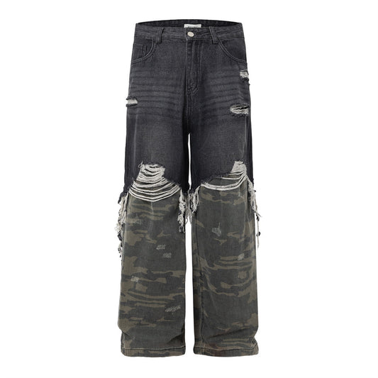 Jeans Uomo Urban Camo Destroyed Straight Fit Denim