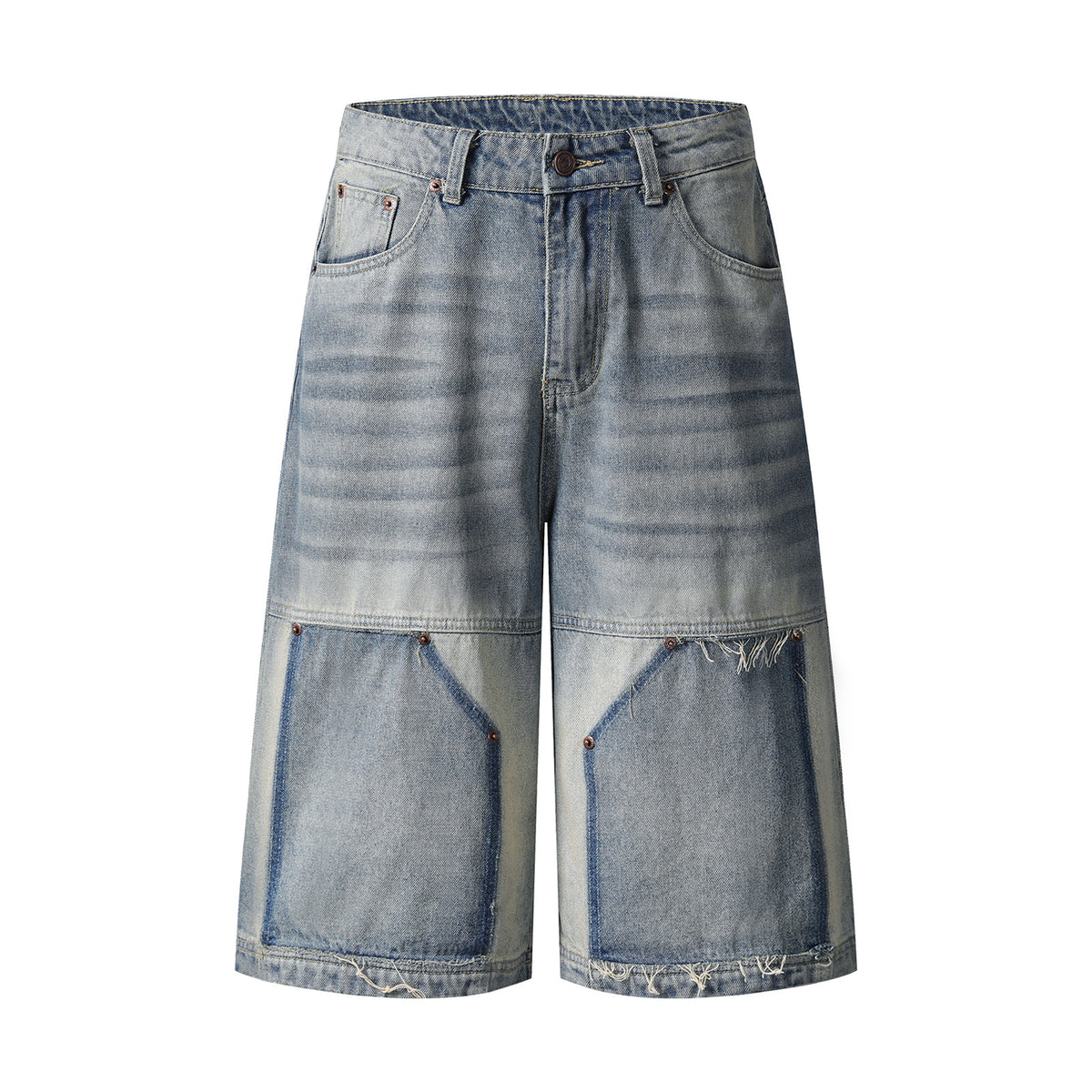 Bermuda “Splice Riot” denim sfrangiato unisex loose fit