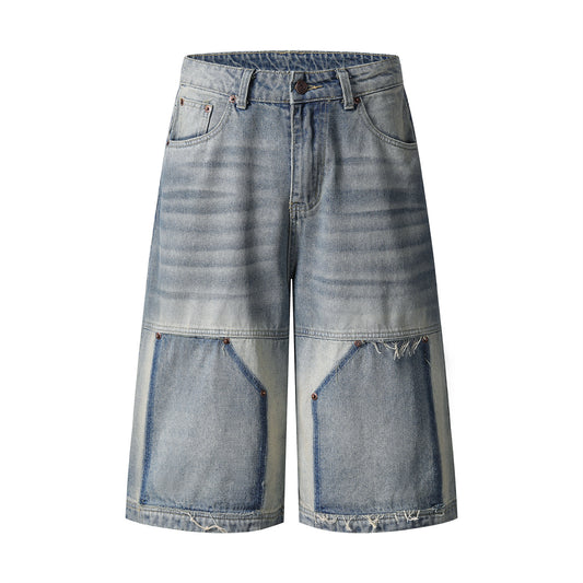 Bermuda “Splice Riot” denim sfrangiato unisex loose fit