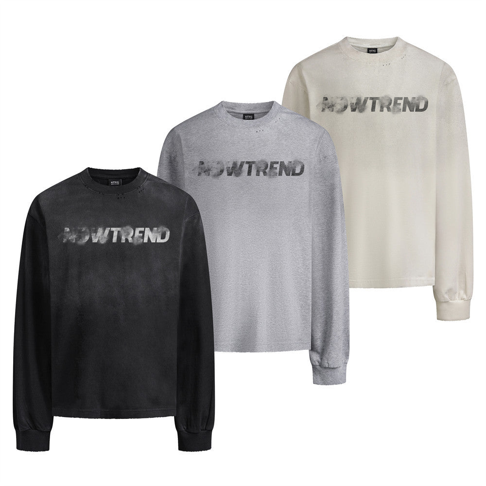 T Shirt Uomo Streetwear Manica Lunga Loose Fit con Stampa Lettere
