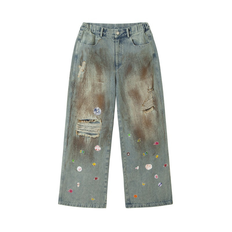 Jeans loose lavaggio ossidato spruzzato