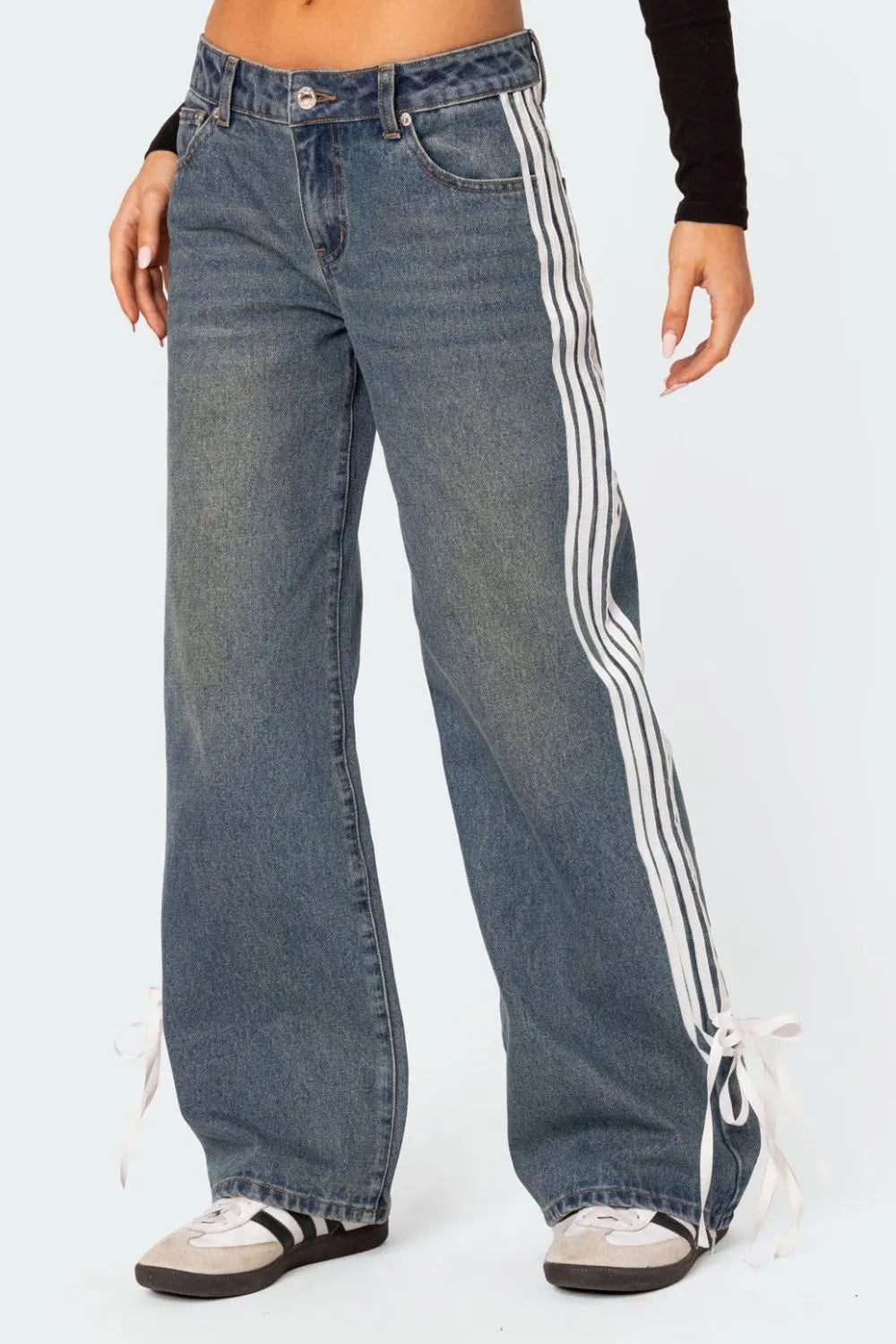 Jeans Gamba Larga Righe Laterali