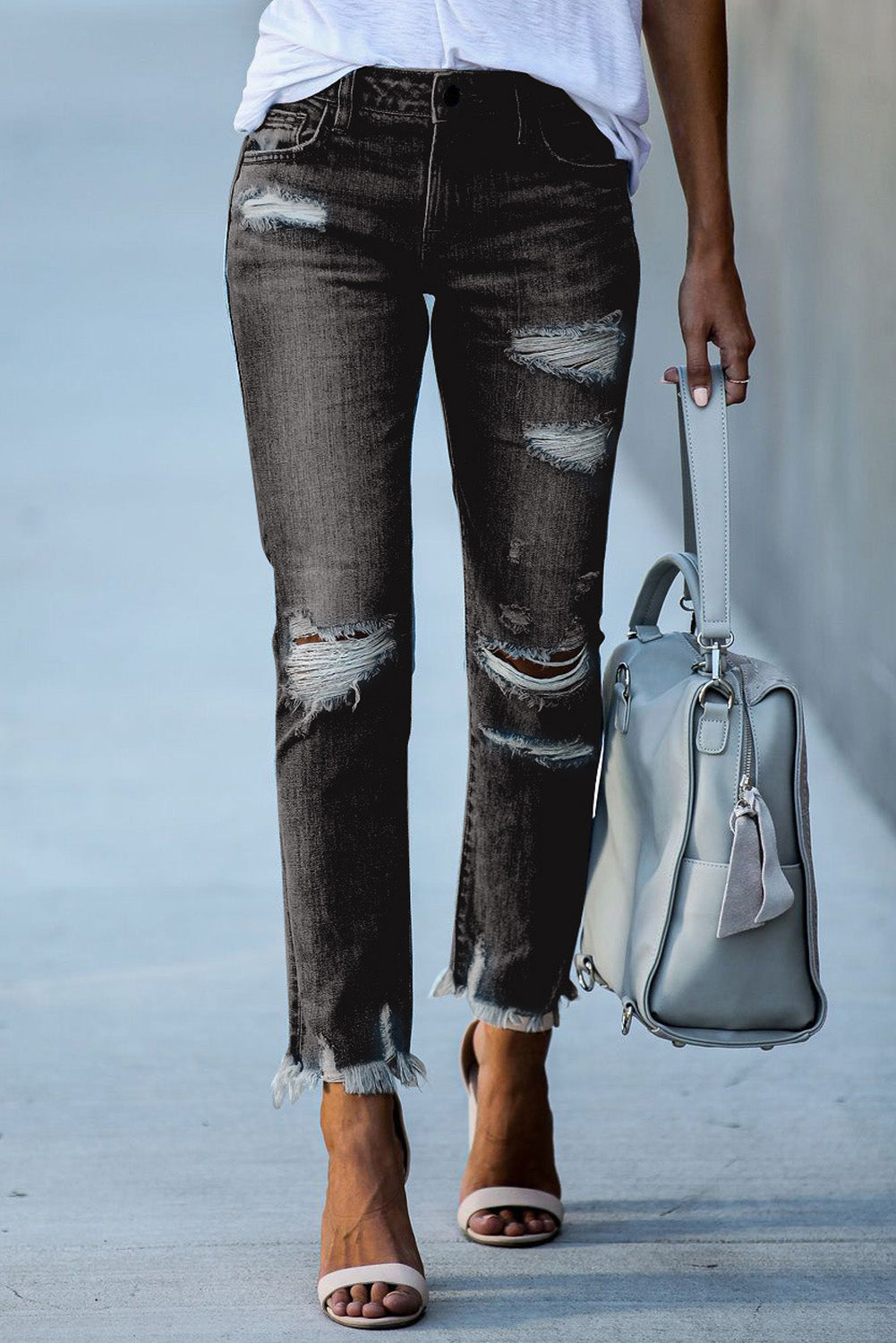 Jeans Boyfriend Distressed Nero