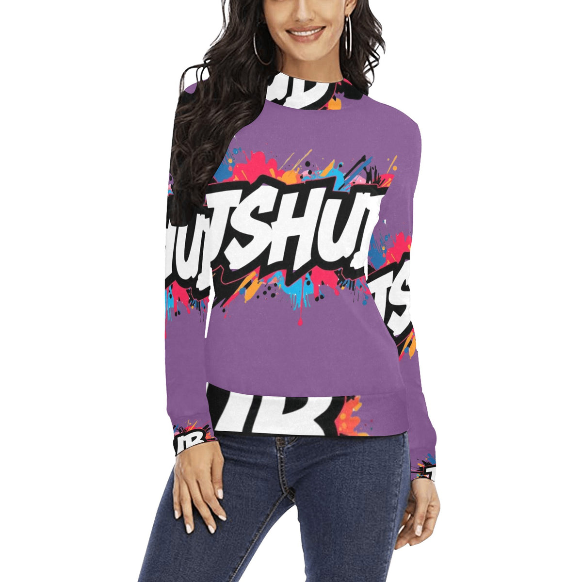 Maglione a collo alto da donna H43 con stampa all-over elegante e confortevole
