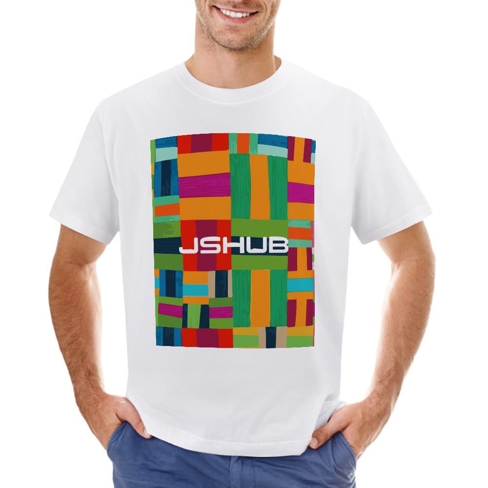 T-Shirt Uomo JSHUB Mosaic Blocks Bianca in Cotone 100% – Stampa Artistica Urban Color