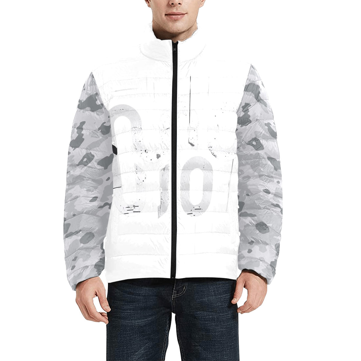 Giacca Bomber Uomo Collezione Concrete Echoes JSHUB – Base Bianca Mimetico Grigio Stampa All Over