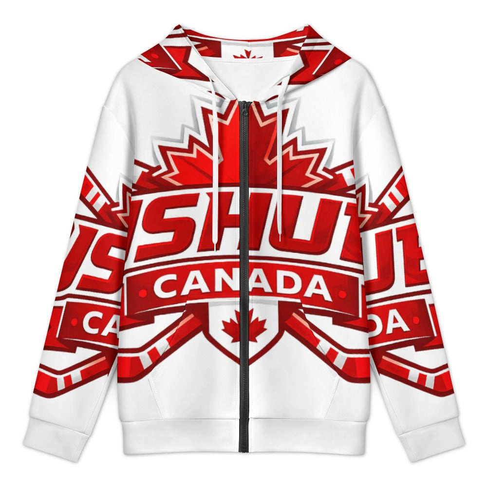 Felpa Uomo JSHUB Canada Ispirata ai NationWinter 2026 – Hoodie Bianca con Inserti Rossi