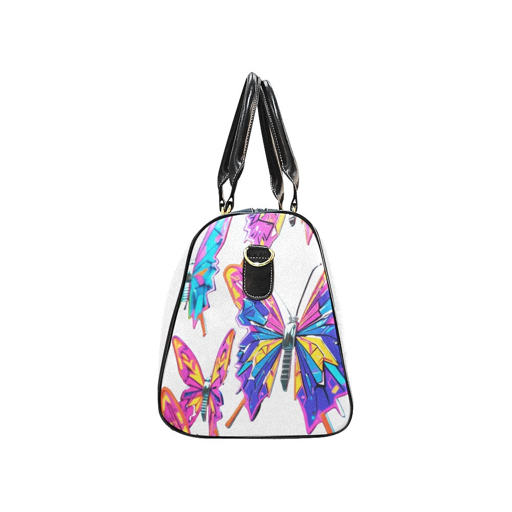 Borsa da viaggio “Wing of Noise” – Farfalle 3D e logo Concrete Echoes multicolor