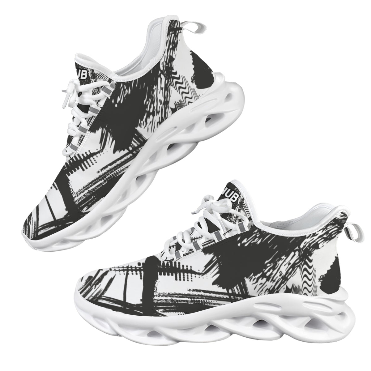 Sneakers Donna JSHUB LunaFlow Ink Motion – Design Astratto Bianco e Nero, Leggere e Traspiranti con Suola EVA