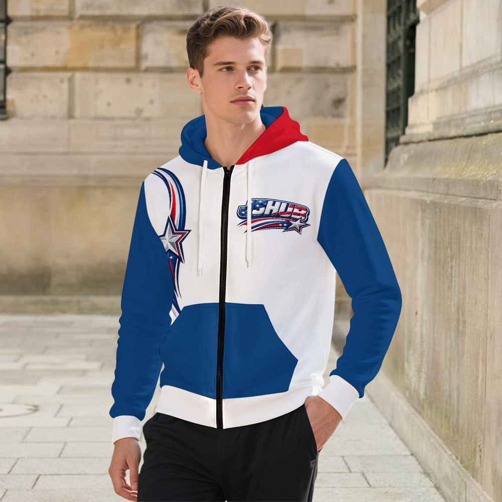 Felpa USA Uomo Bianca Blu Rossa JSHUB Nation Winter 2026 Zip Hoodie Streetwear