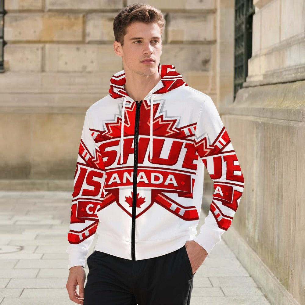 Felpa Uomo JSHUB Canada Ispirata ai NationWinter 2026 – Hoodie Bianca con Inserti Rossi