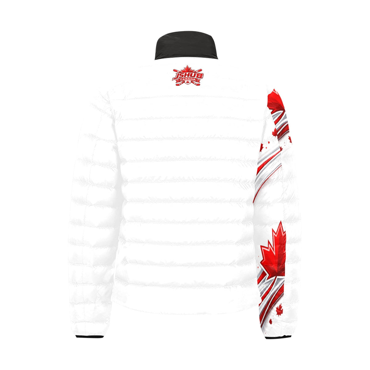 Giubbotto Imbottito Uomo JSHUB Canada Ispirato ai NationWinter 2026 – Bomber Bianco con Inserti Rossi