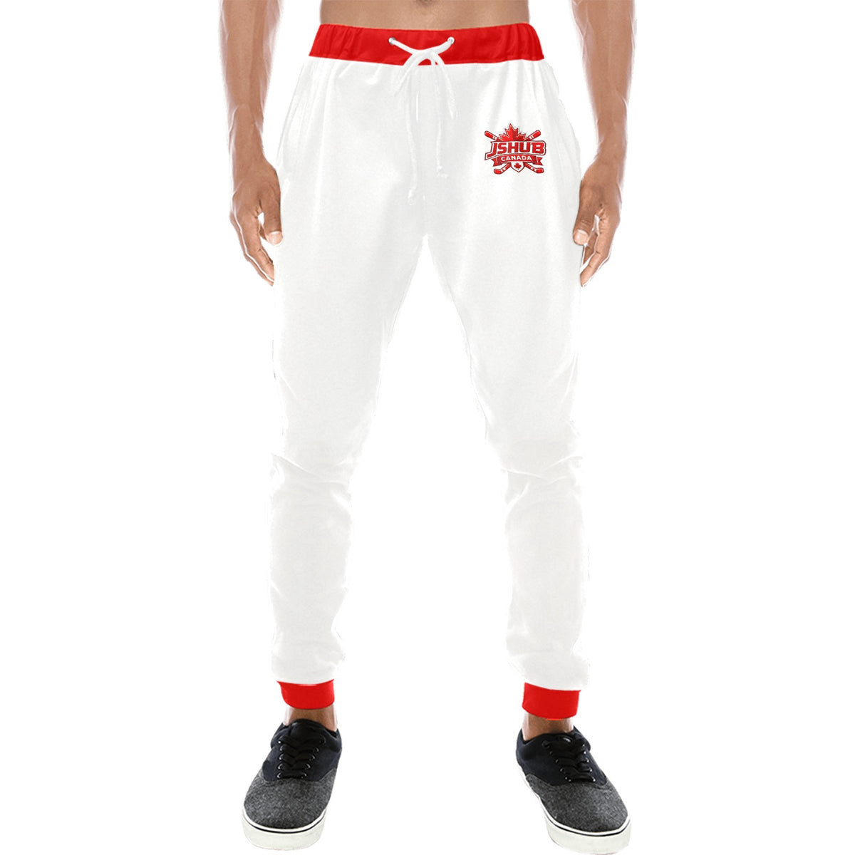Pantaloni Sportivi Uomo JSHUB Canada Ispirati ai NationWinter 2026 – Tuta Bianca con Inserti Rossi