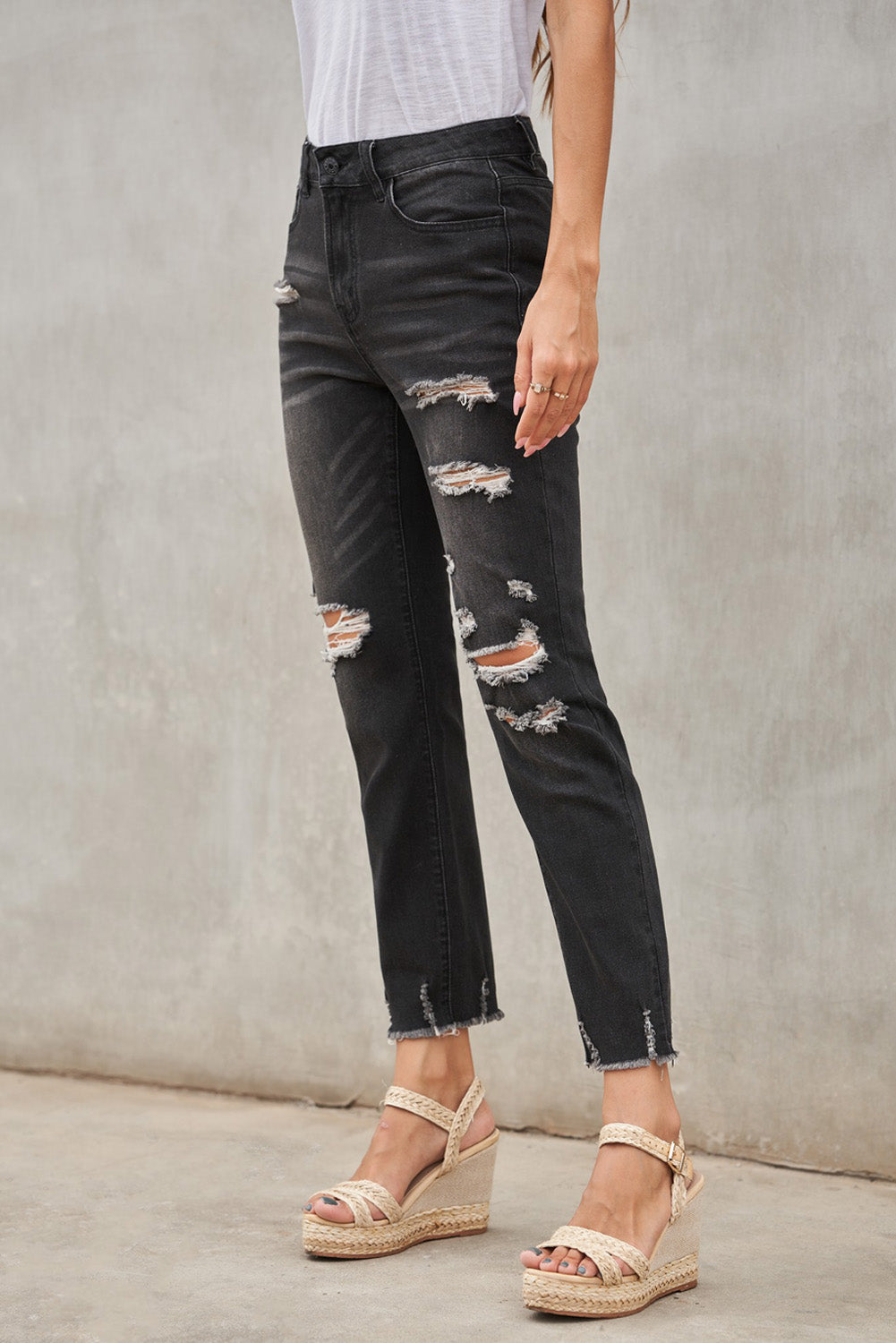 Jeans Boyfriend Distressed Nero